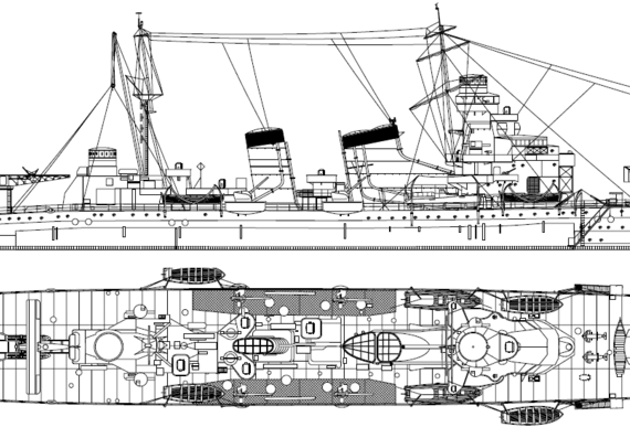 Корабль IJN Kinugasa [Heavy Cruiser] (1933) - чертежи, габариты, рисунки